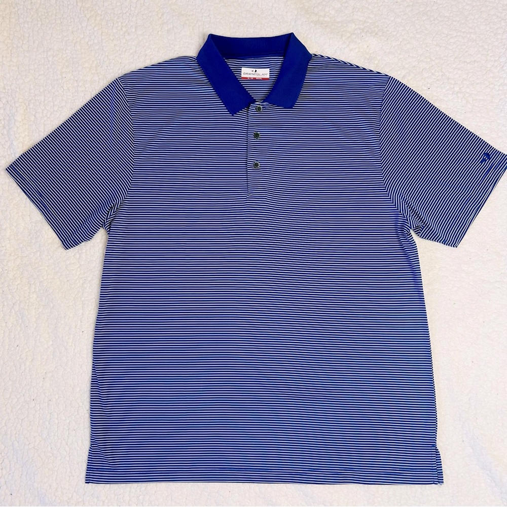 Grand Slam Performance Golf Polo Shirt Men’s XL Blue White Striped